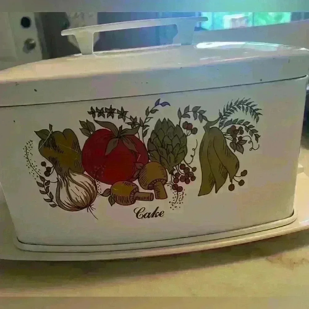 Vintage Ransburg Metal Cake Plate Holder & Cover Canister Carrier Nostalgiacore